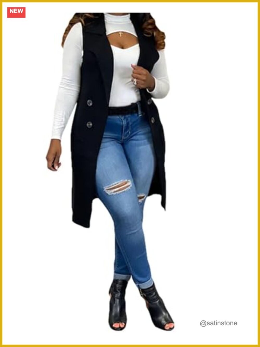 Sleeveless Long Knit Sweater Vest Open Front Cardigan Waistcoat